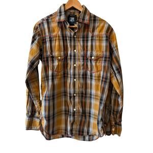 Resistol University Western Pearl Snap Button Down Shirt Mustard Plaid M